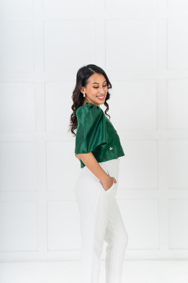 [NEW VERSION] Gabriela Filipiniana Top - Emerald Green with Rhinestone