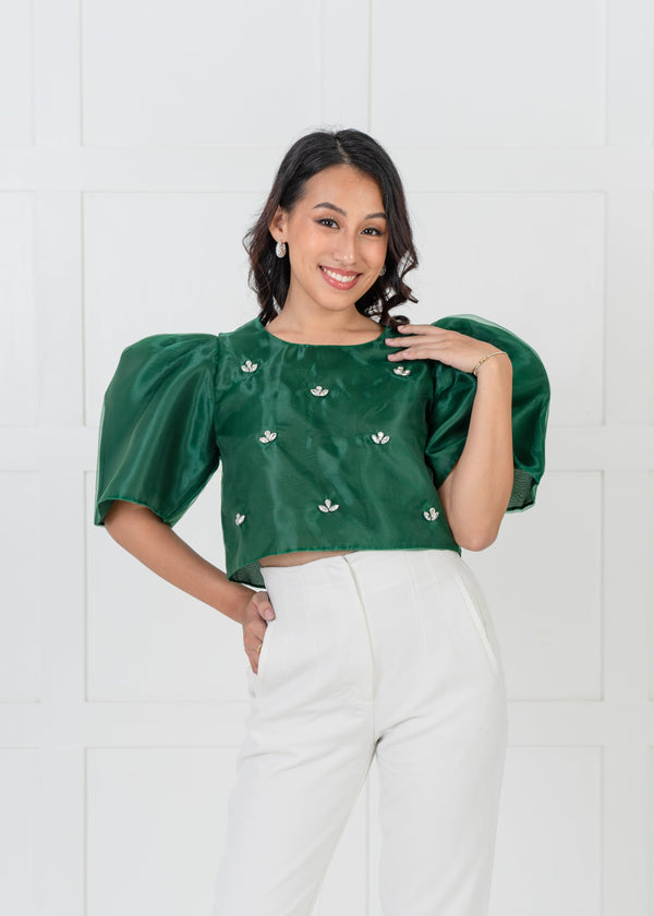 [NEW VERSION] Gabriela Filipiniana Top - Emerald Green with Rhinestone