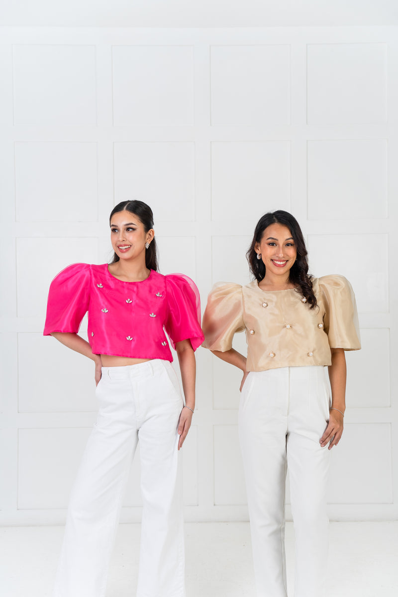 [NEW VERSION] Gabriela Filipiniana Top - Cream Beige with Big Pearls