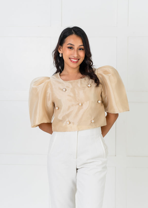 [NEW VERSION] Gabriela Filipiniana Top - Cream Beige with Big Pearls