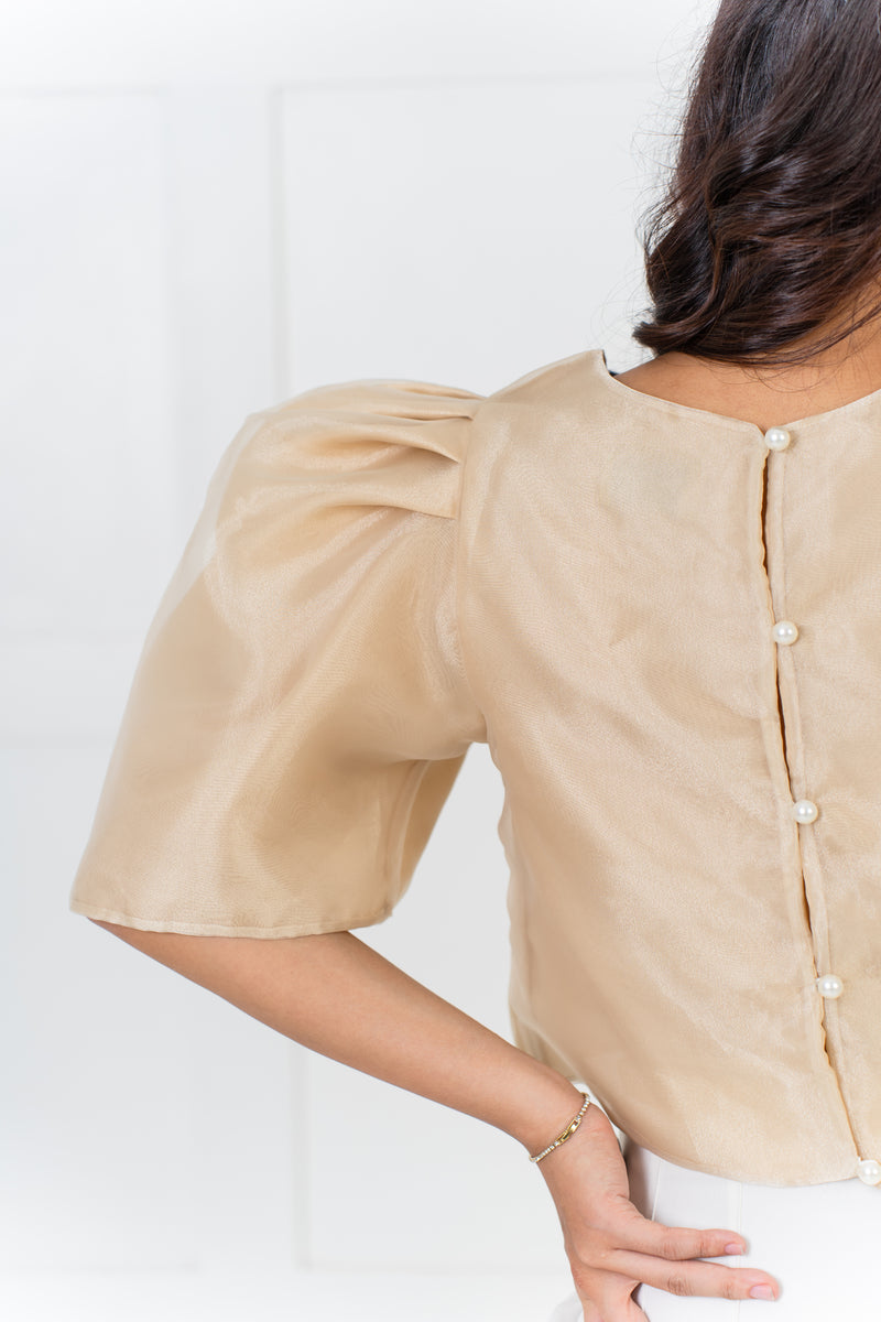 [NEW VERSION] Gabriela Filipiniana Top - Cream Beige with Big Pearls