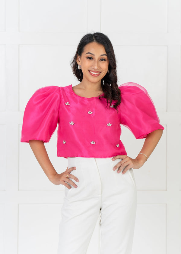 [NEW VERSION] Gabriela Filipiniana Top - Hot Pink with Rhinestones