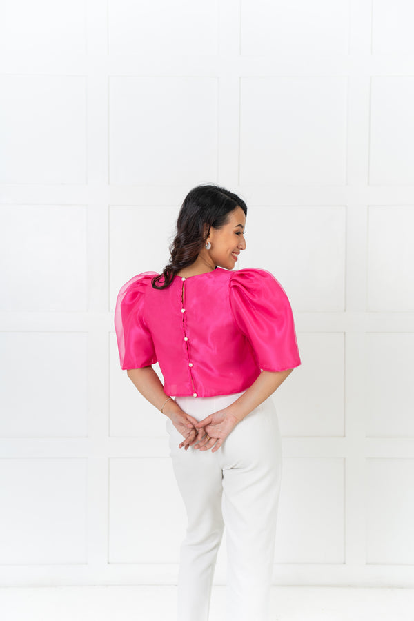 [NEW VERSION] Gabriela Filipiniana Top - Hot Pink with Rhinestones