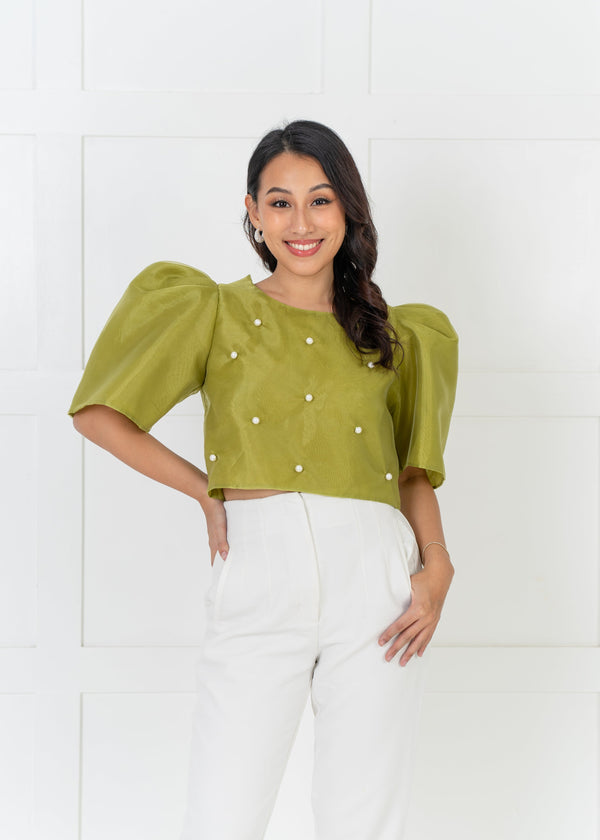 [NEW VERSION] Gabriela Filipiniana Top - Lime Green with Pearls