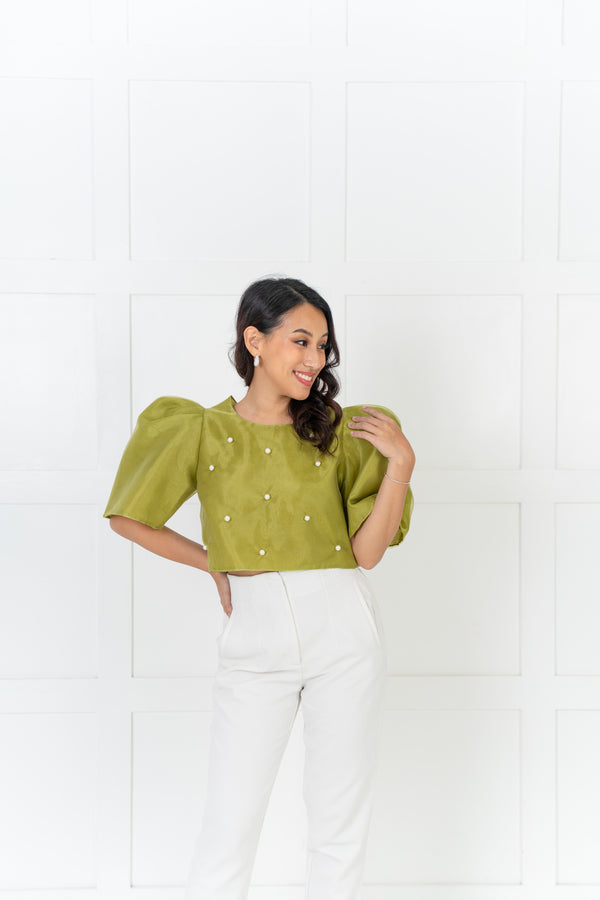 [NEW VERSION] Gabriela Filipiniana Top - Lime Green with Pearls