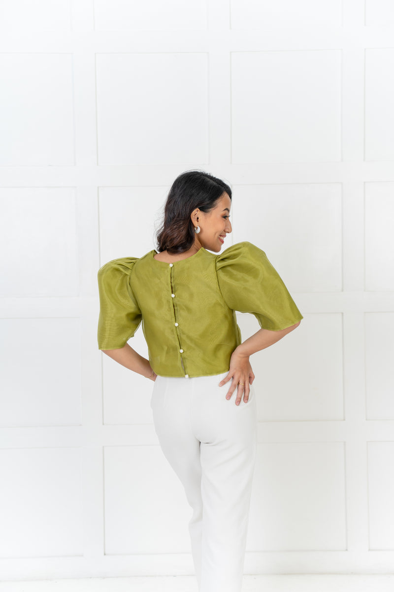 [NEW VERSION] Gabriela Filipiniana Top - Lime Green with Pearls
