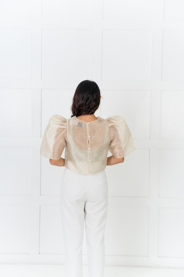 [NEW VERSION] Gabriela Filipiniana Top - Cream Sheer with Pearl
