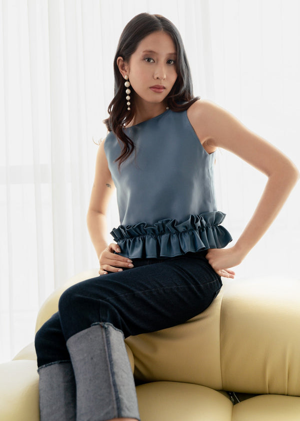 Demi Ruffle Top - Steel Blue